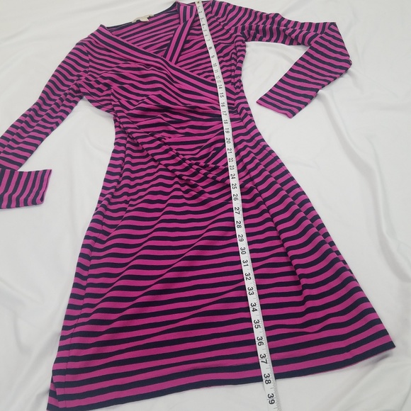 Banana Republic Small Stripe Surplice Dress Pink - Picture 6 of 7